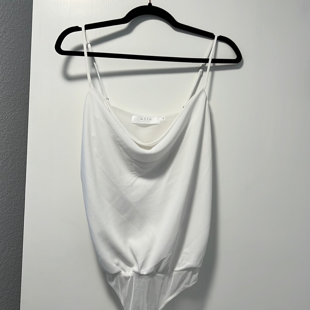 ASTR the label White Cowl Neck Thong Bodysuit